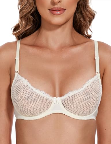 Image of Wingslove Women's Sexy 1 /2 Cup Lace Bra Balconette Mesh Underwired Demi Shelf Bra Unlined See Through Bralette