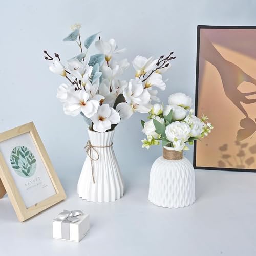 2 jarrones pequeños de plástico blanco, jarrones STNRST-IN modernos con diseño estructurado, jarrones con diseño minimalista para salón, dormitorio, oficina, mesa de comedor, entrada