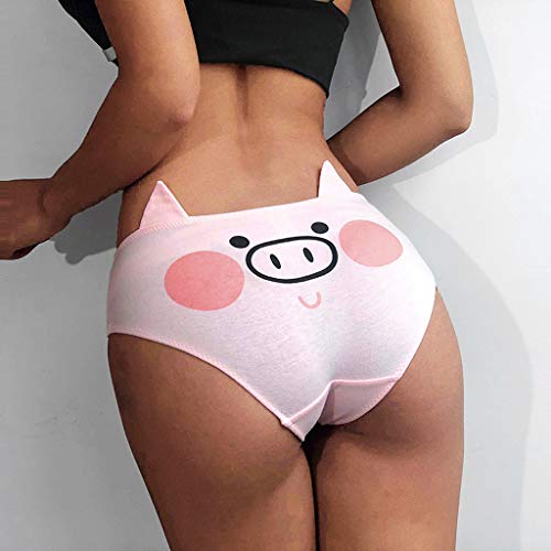 Taswuw Women's Flirty Sexy Funny Naughty 3D Print Animal Tail Underwears Briefs Gifts With Cute Ears Cartoon Pig Lingerie Panties (X-Large) Pink #TOP4