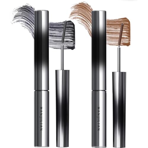 2PCS Doll Metal Curling Iron Strong Mascara, Curling Eyelash Long-Lasting Volume Waterproof, Smudge-Proof, No Flaking, No Clumping Magic 4D Silk Fiber Makeup (Black & Brown)