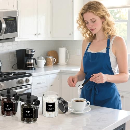 Image of Suclain 3 Pcs Glass Coffee Container Set, 20 oz, Black Bamboo