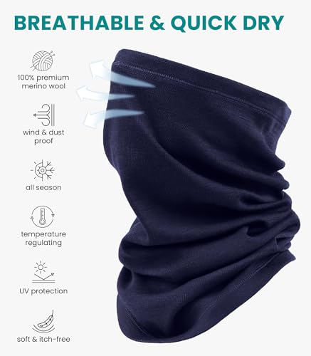 Image of Merino Wool Sun & Wind-proof Neck Gaiter 17.5um - Breathable Multi-Use Face Covering - Neck Warmer & Ski Mask for Women, Men