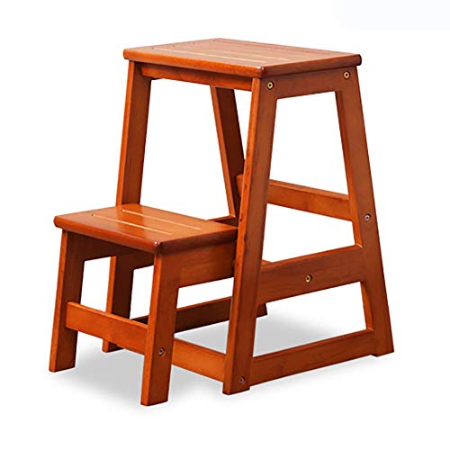 Taburete de escalera de madera maciza plegable con dos peldaños para el hogar 2