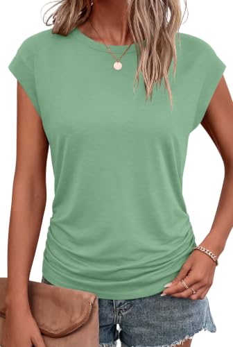 Image of Bliwov Womens Summer Tops Cap Sleeve Crew Neck Casual T Shirts
