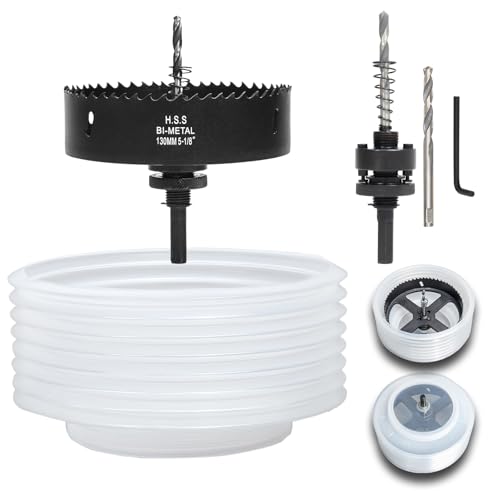 Image of 5-1 /8 Hole Saw for Recessed Lights, 5.1 Inch Hole Cutter with Dust Bowl Catcher for Led Recessed Lighting 5 Inch and Wood Metal Drywall, Bi-Metal Construction, Black