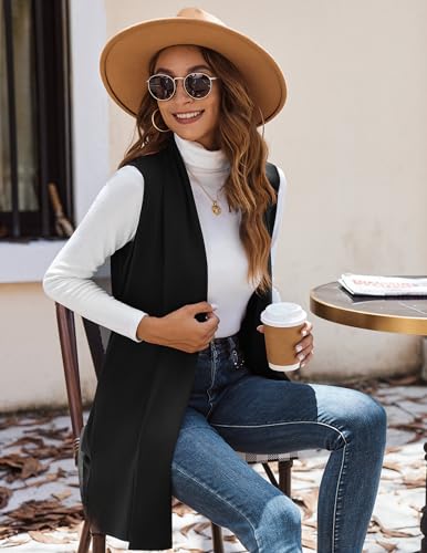 Beyove Womens Long Vests Sleeveless Draped Lightweight Open Front Cardigan Layering Vest with Side Pockets3