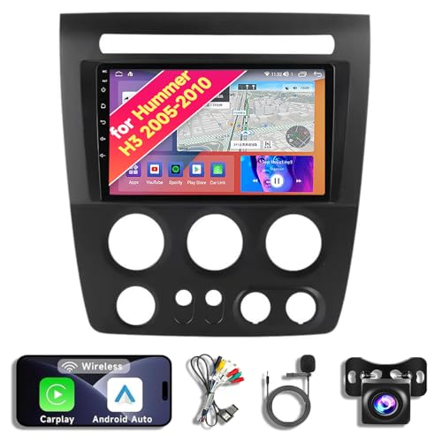 Android 14 Car Radio Stereo for 2005-2010 Hummer H3-9' IPS Touch Screen, Upgrade Dash Kit with CarPlay & Android Auto, GPS Navigation, SWC Support, Bluetooth 5.0, WiFi, 4/5G,