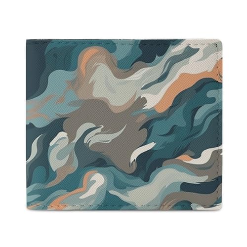 Blue Camouflage Pattern Bifold Wallet with ID Window, Leather Slim Wallet Easy Access Compact Purse for Men Women