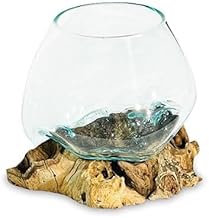 Molten Glass Display Bowl On Wood Root Stand Glass Rustic Ornament Sculpture Key Sweet Display Dish (Medium)