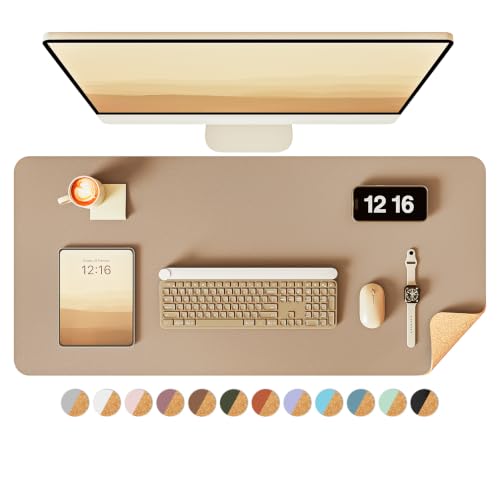 Image of YSAGi Double-Sided Desk Pad, 31.5 inchx15.7 inchLeather Desk Mat, Eco Cork Desk Pad Protector,Large Mouse Pad,Waterproof Desk Blotter for Office /Home(Apricot)