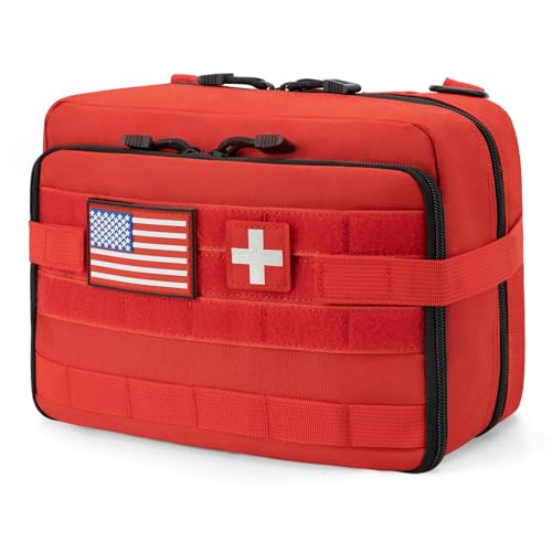Jueachy First Aid Pouch: Molle Tactical Medical Pouch IFAK Pouch EMT Large Capacity Include Flag & Cross Patch Red