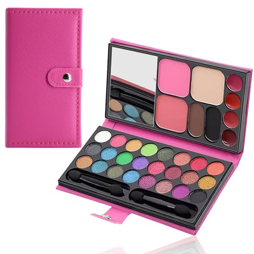 Portable Real Kids Makeup Kit for Girls Washable Childrens Play Makeup Set with Brush Teens Makeup Pallete Gift Set in Halloween Birthday Party (33 color red)