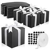 80 Pcs 5x5x5' Gift Boxes Paper Mug Box Candle Boxes with Lids Black Boxes for Packaging Small Gift Wrap Boxes Bridesmaid Proposal Box with Ribbons and Glue Point for Wedding Birthday Groomsmen Present