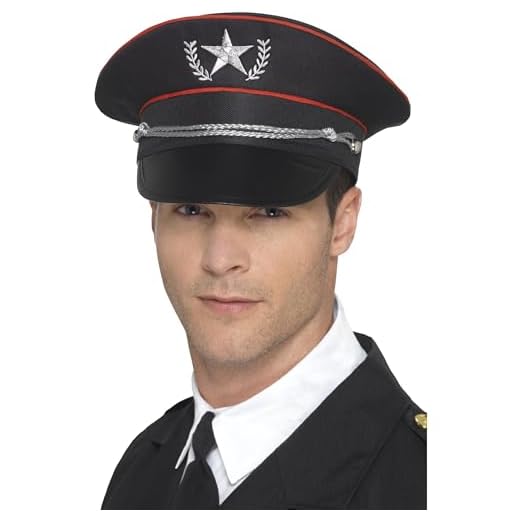 Smiffys Chapeau militaire de luxe, Noir, avec un bord intérieur élastique Halloween