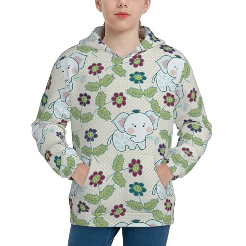 Elephants and Flowers Kid Hoodies Boys Sweatshirts Girls Pullover with Pocket