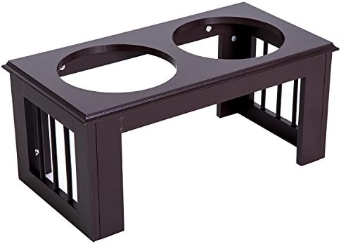 PawHut Stainless Steel Pet Feeding Bowl Raised Elevated Twin Dog Bowls Water Food Feeder 58.4L x 30.5W x 25.4H cm - Brown