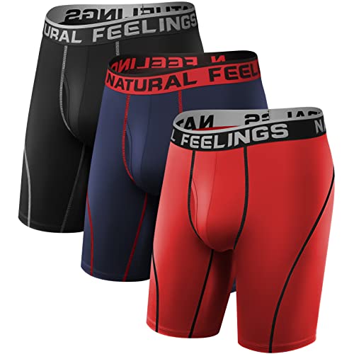 Natural Feelings Langes Bein Sport Boxershorts Herren 3er Pack Elastisch 9 Zoll Unterhosen Männer