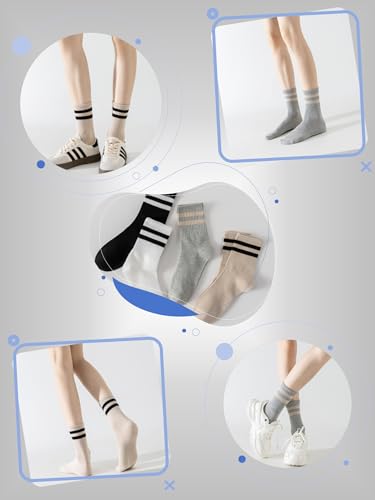 YUWELL Womens Striped Crew Socks, Cotton Cozy Casual Socks for Women 4 Pairs, Size 5-10,Mixcolor - Thumbnail 5