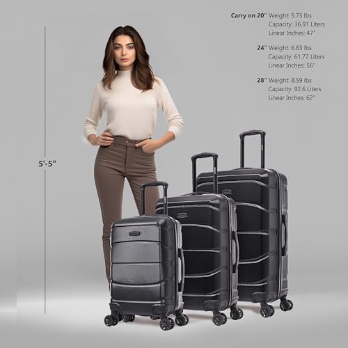 Image of DUKAP SENSE 3-Piece Hardside Spinner Luggage Set Durable Zipper Black