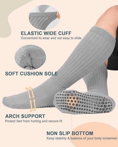 Image of yeuG Pilates Grip Socks for Women Yoga Slouch Socks with Grip for Barre Knee High Boot Socks Long Scrunch Slipper Socks