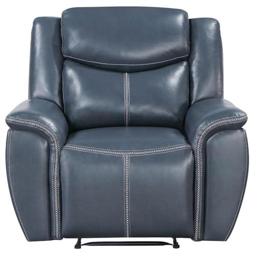 Sillón reclinable manual de cuero sintético azul miniatura 5
