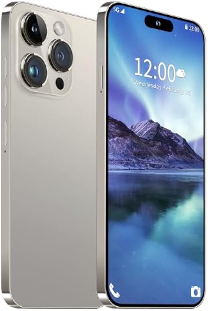 I14 Pro Max Unlocked Smartphone, 6+256GB, Android 13.0 Unlocked Cell Phones, 6.82" HD Screen Battery 6800mAH with 128GB Memory Card/Face ID/Fingerprint Lock/Dual SIM 5G Phone (Natural Titanium)