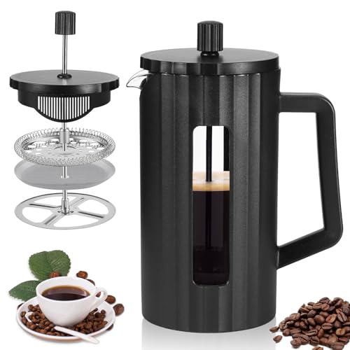 TiooDre 1L French Press Coffee Maker - Manual Cafetiere for Ground Coffee with Heat-Resistant Borosilicate Glass & Stainless Steel Filter