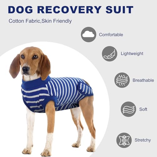 Image of IDOMIK Dog Recovery Suit for Neuter Spay,Anti-Licking Dog Surgical Bodysuit | Soft Dog Recovery Onesie Protects Abdominal Wounds, Easy to Wear, Easy Potty Breaks, E-Collar Cone Alternative,Stripes,S
