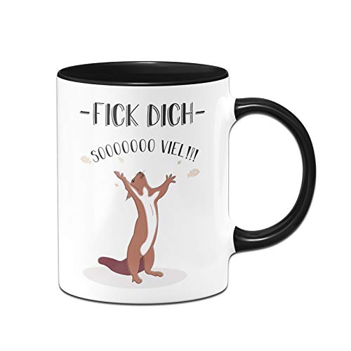 Taza con texto en alemán "Fick Dich so viel mit Eichhörnchen - Taza de café divertida - Apto para lavavajillas