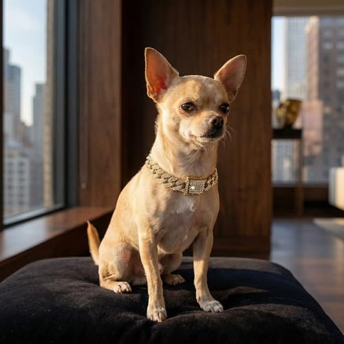 Image of Dog Chain Diamond Collar Walking Metal Chain Collar with Design Secure Buckle, Pet Collar Jewelry Accessories for Small Medium Large Dogs Cats (Gold, 14 Inch)