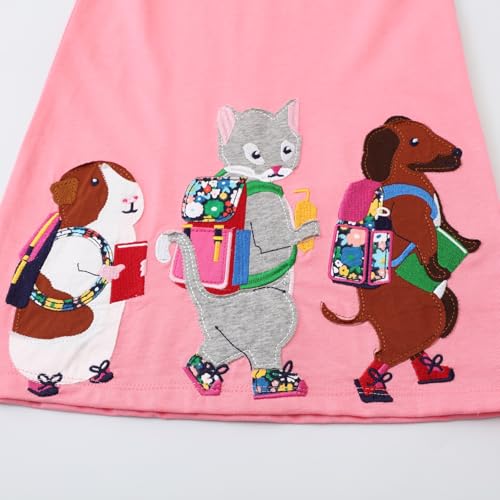 FreeLu Toddler Girls Striped Summer Dress Cartoon Appliques Dresses Girls Cotton Casual Clothing 2-7Y4