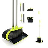 CLEANHOME ほうき ほうきちりとり セット ほうき 室内 屋外 立て式 掃除セット 127cm調節可能 コンパクト 収納 防風式 軽量 腰曲げず 掃除用品 玄関 ガーデニング 庭 ベランダ 美容室 コンビニ適用 （グリーン+ブラック）