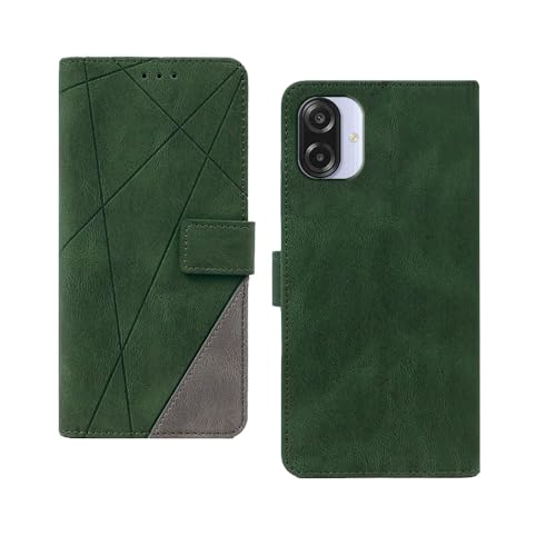 Image of amazon basics Samsung Galaxy M07 5G Flip Cover | Card Pockets Wallet & Stand | Flip Cover for Samsung Galaxy M07 5G (Green with Grey)