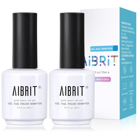 AIBRIT Gel Polish Remover, Quick Soak-Off Gel Nail Polish Remover, 2-5 Minute Removal for UV Gel Polish, 0.5 fl oz / 15ml, 2-Pack Cover