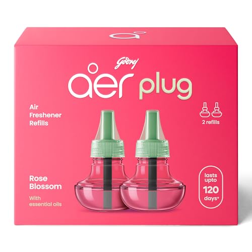 Image of Godrej aer Plug Electric Air Freshener 2 Refills (20ml each) | Rose Blossom | Lasts up to 120 days