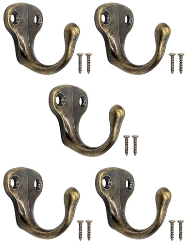 Fuxxer Antik-Haken, Garderoben-, Handtuch- und Kleider-Haken in Bronze Design, 5er Set