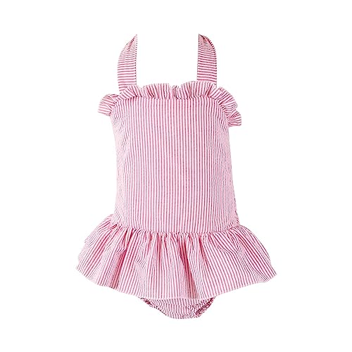 Toddler Girls Striped Beach Dress Swimsuit Baby Kids One Piece Ruffle Pleated Swimming Bathing Suits Princess Swimwear