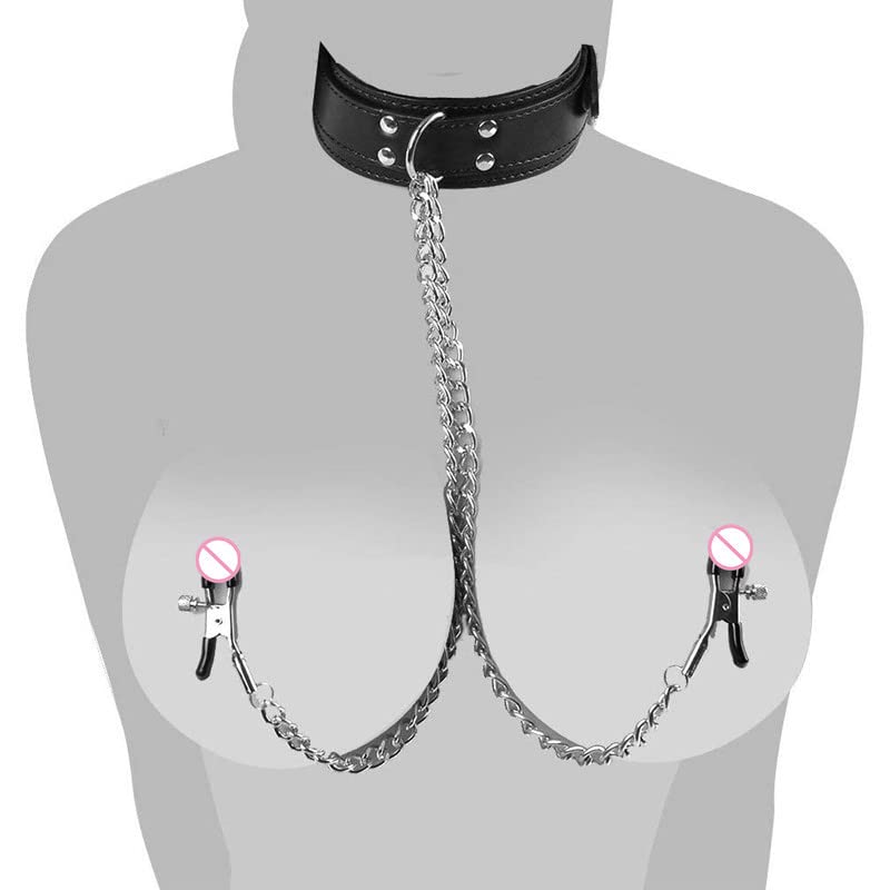 Image of Nipple Clamps with Collar Choker, Nipple Clamps with Necklace Chain Sex Toy Body Breast Clamps Nipple Clips for Woman Ladies Men Gay Adults Couples BDSM SM Fetish Flirting Slave Role Play
