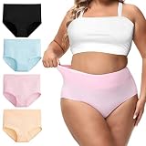 MiaBera Size 10 Womens Underwear 4 Pack High Waisted Plus Briefs Black Nude Blue Pink Cotton Panties Breathable Seamless 3Xl
