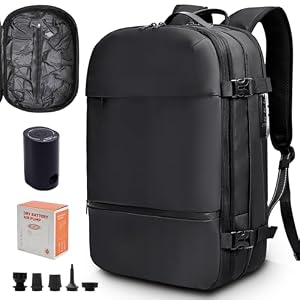 KINGSLONG Vacuüm Rugzak Laptop Handbagage: Heren Reisrugzak Vliegtuig 17 inch PC Waterdichte 60L Uitbreidbare Vacuüm Tas met Pomp en Blokkering voor Mannen Business