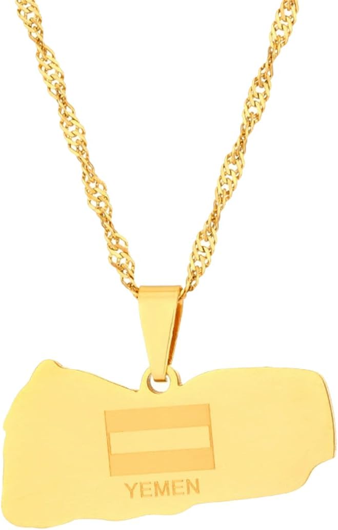 Hafrita Yemen Map Flag Pendant Neckalces Silver Gold Neckalce Yemeni Map Chain Necklaces