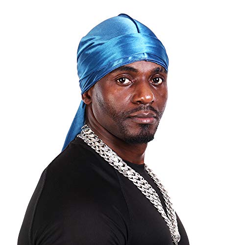 Premium Silky durag for Men Women(Multi Colors),Durags for Men,Extra Long & Wide Tail,Wave caps for Men 360 Waves,720 Waves (Silky Navy)