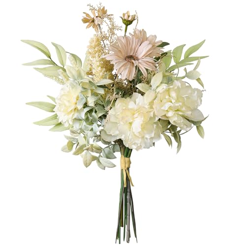 Betylifoy Flores Artificiales Ramo de Boda Artificial de Flores de Seda Ramo de Flores de Dalia Artificial Arreglo Floral para Centros de Mesa Decoración de la Oficina en Casa (Dalia-amarillo lechoso)