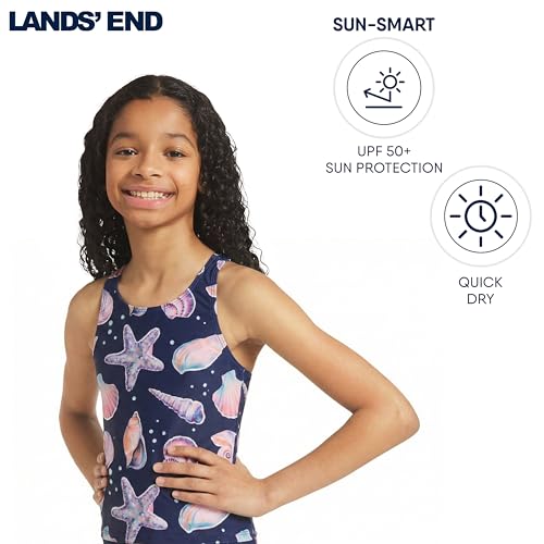 Image of Lands' End Girls' UPF 50+ Swim Bikini Bottom and Racerback Tankini Set