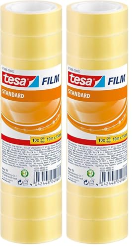 tesa tesafilm standard - Cinta Adhesiva Multiuso Transparente para el Hogar, la Oficina y la Escuela - 10 m x 15 mm - 10 Piezas (Paquete de 2)