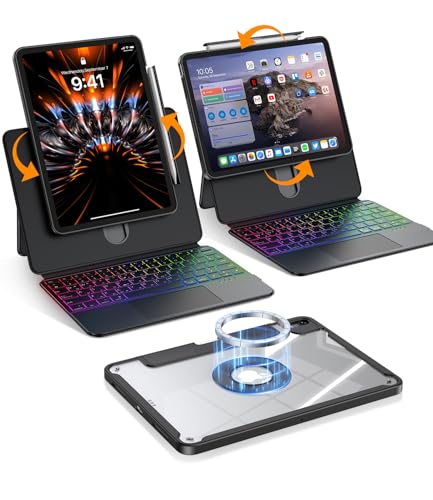 BLOSOMEET Magnetic iPad Pro 13 Inch M5/M4 2025/2024 Case with Keyboard, Clear Splitfolio Detachable Cover, Up-Down Liftable, Adjustable Stand, 7-Color Backlit, Multi-Touch Trackpad, Black
