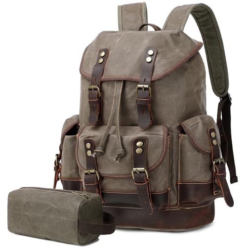 Wogarl Waxed Canvas Leather Backpack