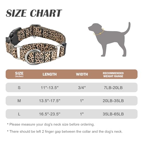 Hikiko Martingale Halsband für Hunde, klassisches Leoparden-Hundehalsband für kleine, mittelgroße und große Hunde, langlebig, ausbruchsicher, Hundehalsbänder (Leopardenmuster, Größe S)