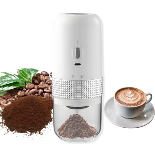 Gevvnss Mini Electric Burr Coffee Grinder,Electric Coffee Bean Grinder,25g Grind Capacity,Ceramic Conical Burr,Adjustable Grind Settings,One Touch Operation,Portable,with Cleaning Brush,White
