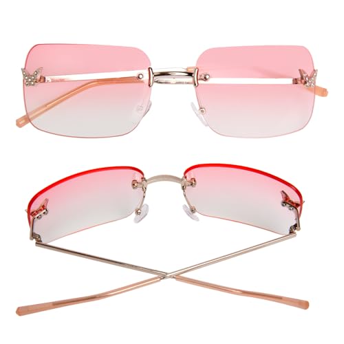 Rectangle Y2k Sunglasses for Women Cute Rimless Clear Frameless Tinted Lens 2000S Trendy Shades Butterfly Glasses2